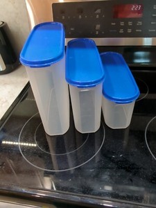 Lot of 3 Tupperware Modular Mates Blue Lids, 2351C, 2401B & 2400B
