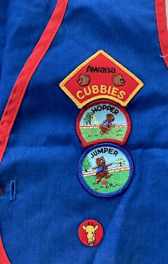 Awana Cubbies Vest XL Badges Hopper Jump Blue Red Uniform Awards Children Church - Image 3 of 4