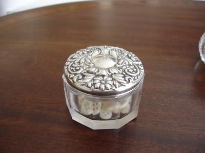 Antique glass dresser jar with sterling top Monogramming