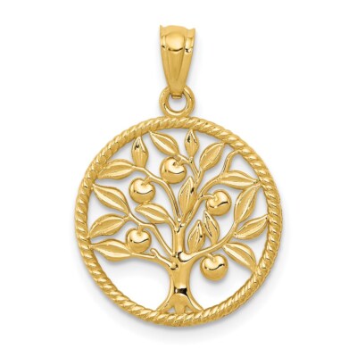 14k Gelbgold polierter Baum des Lebens in runder Anhänger Geschenk für Frauen