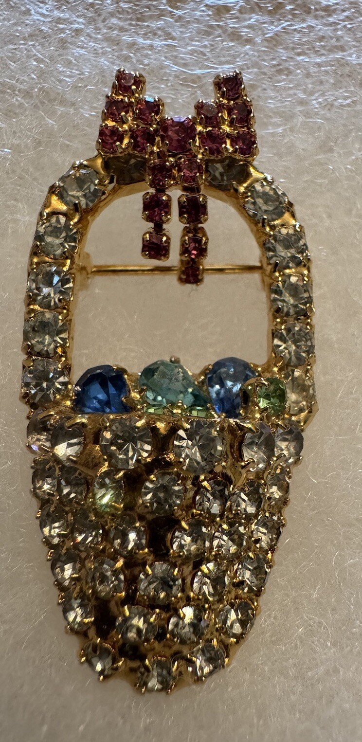 Vintage Signed Bauer Rhinestone Easter Basket Wit… - image 1