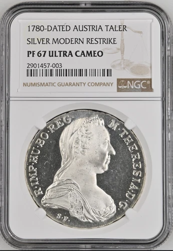 :1780-DATED SILVER 1-THALER AUSTRIA MARIA THERESA NGC MS67 ULTRA-CAMEO RARE R4