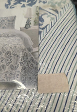 Martinique Navy Print Twin Quilt Set -Reverses to Navy, Green and White Stripes