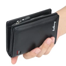 Minimalist Men's Small Bifold Leather Wallet ID Pocket Card & Coin Holder Purse