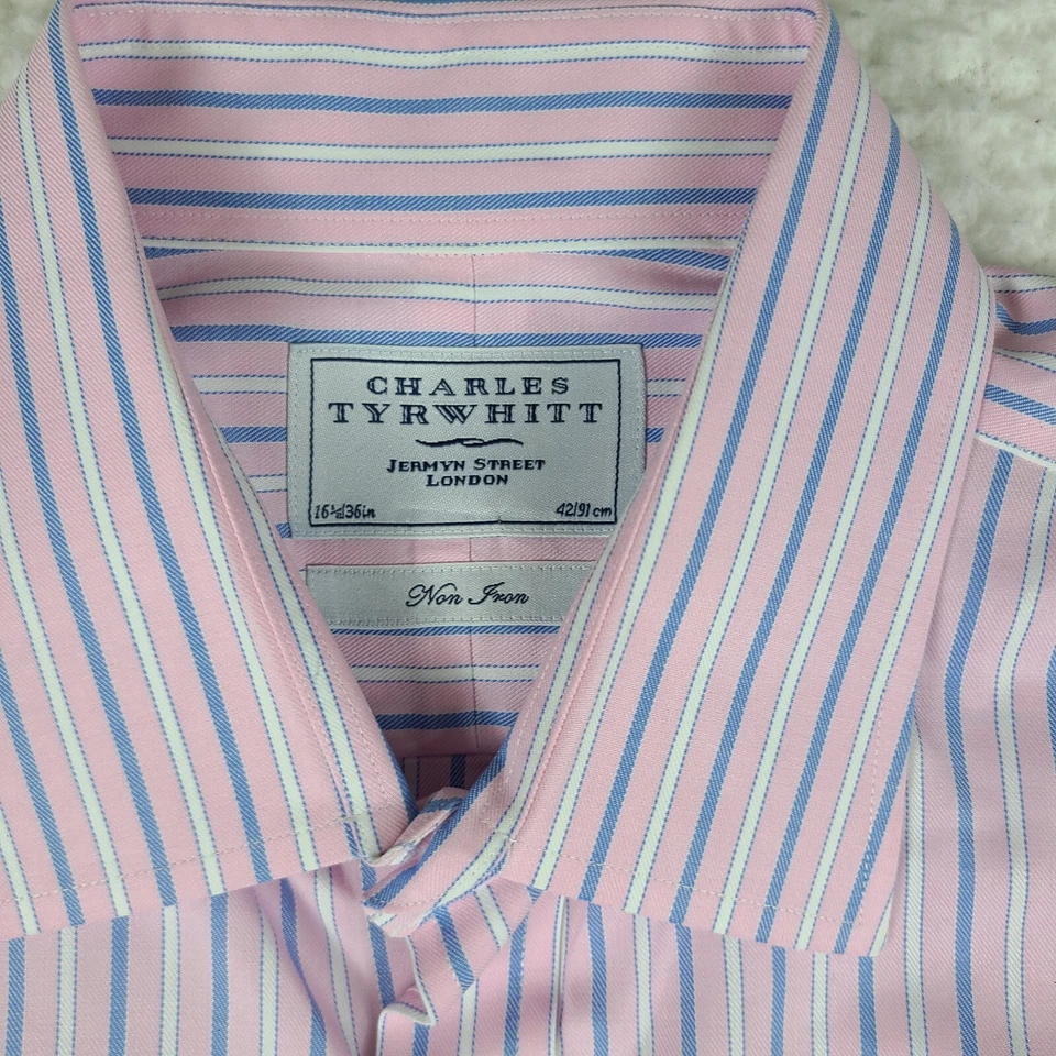 Рубашка мужская Charles Trywhitt Dress 16,5–36 синяя розовая в полоску без железа на пуговицах - Изображение 3 из 4