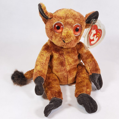 Ty Beanie Baby GIZMO the Lemur Fuzzy Chestnut Brown Big Red Eyes 2001 MWMTs