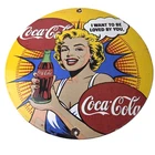 Vintage Coca Cola Porcelain Sign - Gas Pump Service Marilyn Monroe Sign