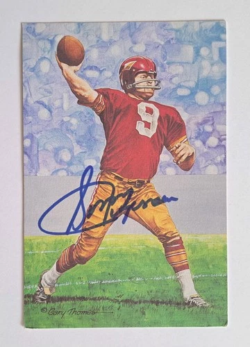 1991 Goal Line Art SONNY JURGENSEN Signed LE 4x6 HOF Card /5000 Auto 74 Beckett