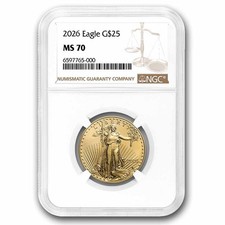 2026 1/2 oz American Gold Eagle MS-70 NGC 4224.22 per troy oz