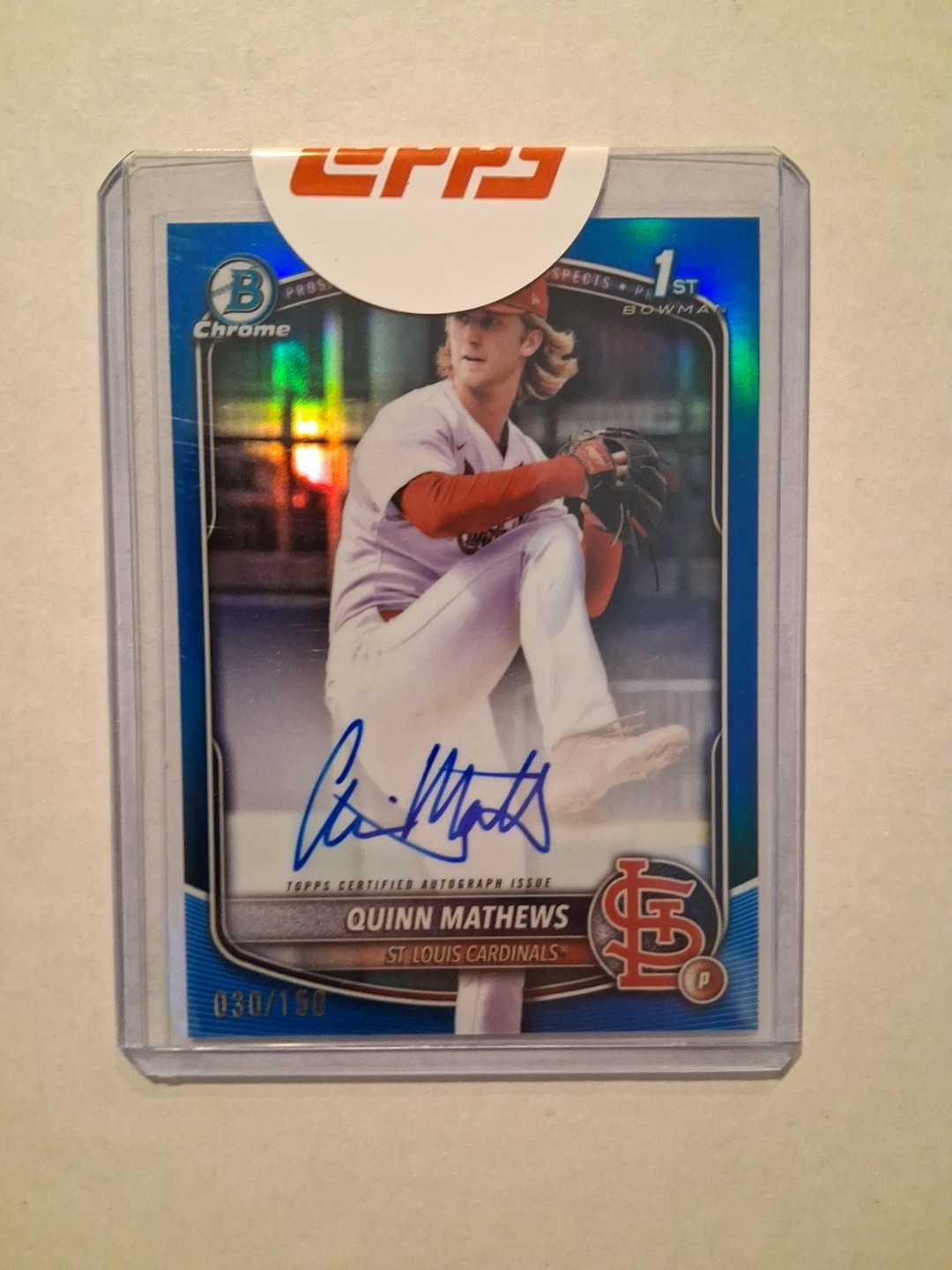 2025 Bowman Quinn Mathews Chrome 1st Bowman Auto True Blue Refractor #/150
