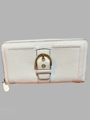 Vintage Coach Soho White Leather Zip Around Accordion Wallet   Brass BuckleY2K