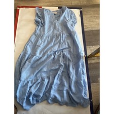 Entro Light Blue Tiered Ruffle Sleeve V Neck Midi Dress Size L