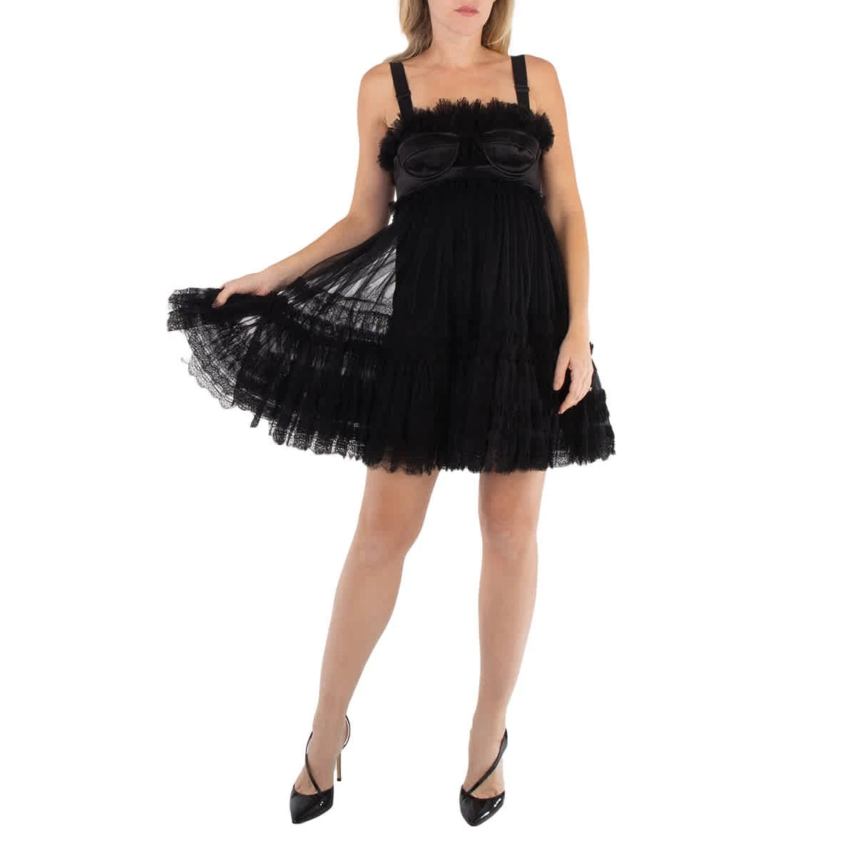 Mini abito donna Burberry corsetto tulle nero