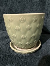 Adorable Shawnee Chartreuse Green Vintage Flower Pot With Attached Saucer