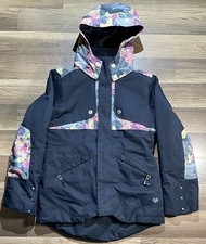 Obermeyer Snowboarding Jacket Teen Sz 12 Black Floral Ski Removable Hood Aspen