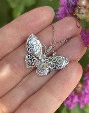 Beautiful Sterling Silver Swirl Patterned Butterfly Necklace 925