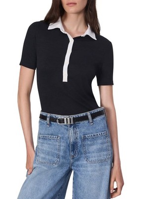 Rag & Bone Womens Knit Button Short-Sleeve Polo Shirt Medium Black - NWT