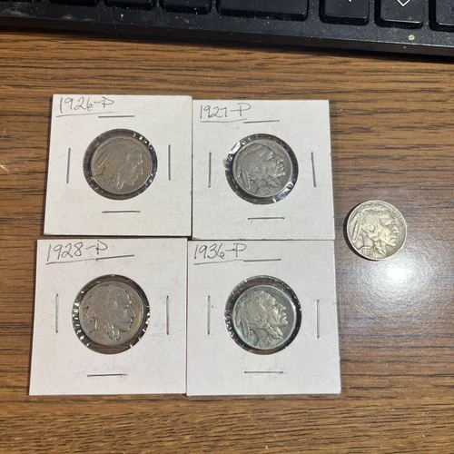 5-1926, 1927, 1928, 1935, 1936 P  Buffalo Nickels with readable dates