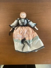 Antique Ceramic Doll In Handmade Dress 11 Inches
