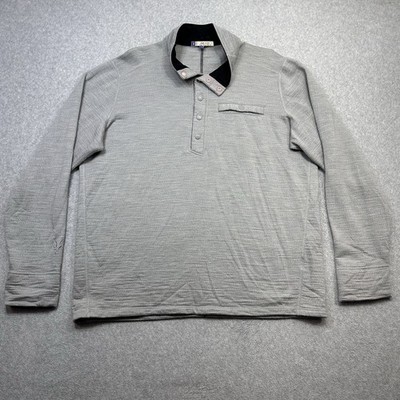 Ibex Sweater Mens Large Gray Merino Wool Snap Henley Pocket Made In USA Logo