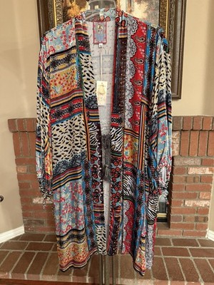NWT Johnny Was Bibi Burnout Velvet Silk Blend Kimono Tassel Tie Size Small 