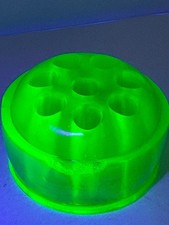 Vintage Green Vaseline Glass Flower Frog 8 Holes chips 