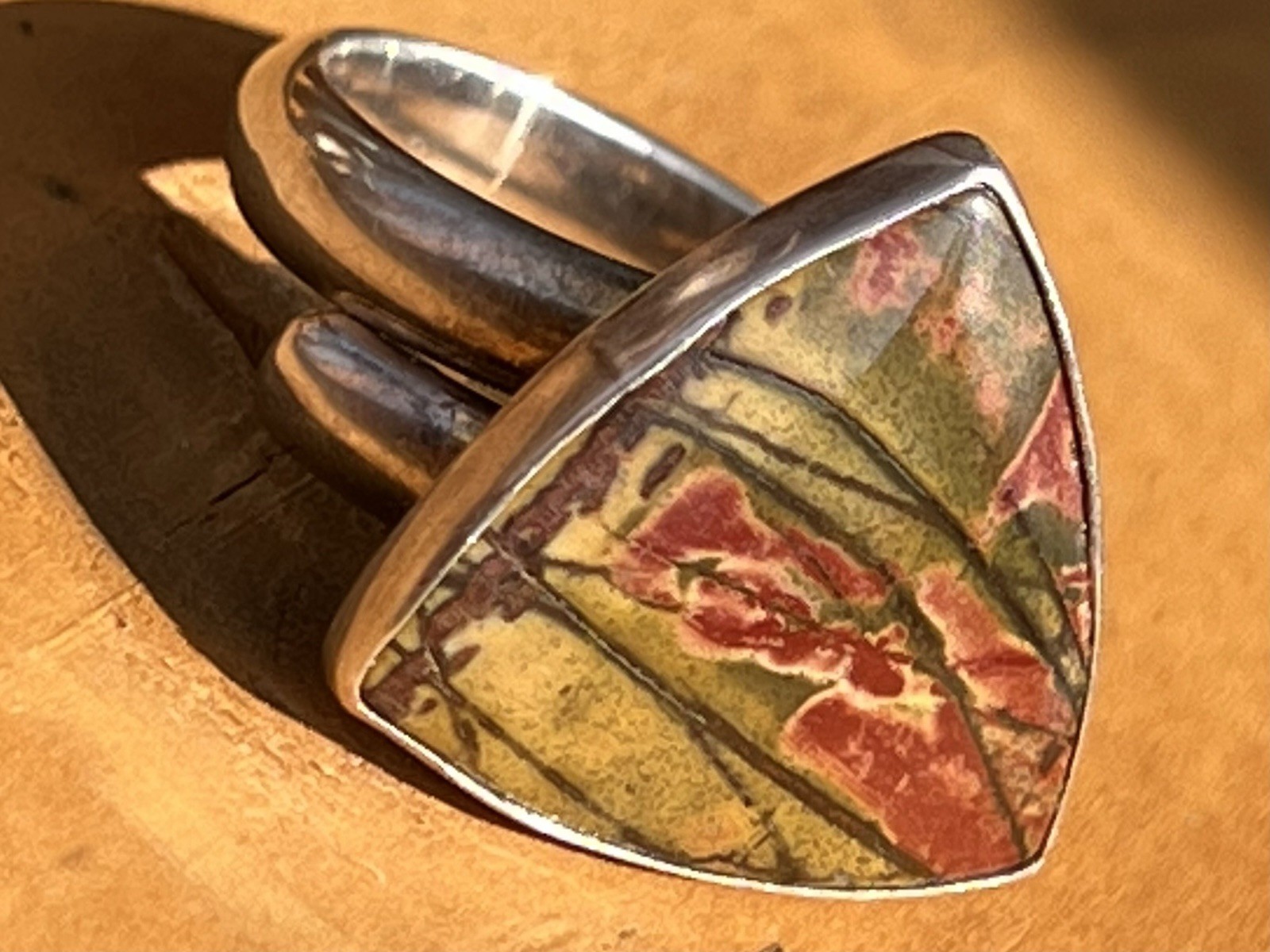 Jasper Adjustable Silver Ring Triangular Shape St… - image 1