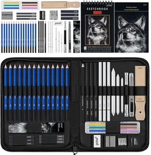 50 Pack Drawing Set Sketch Kit, Sketching Supplies with 3-Color Sketchbook, Grap