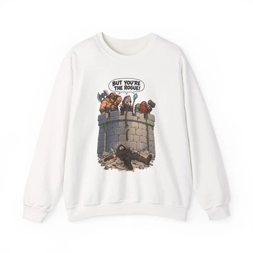 But You're the Rogue Medieval Castle Graphic Sweatshirt D&D Dragons Role Playing - product listing photo