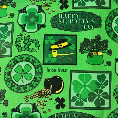 St Patrick's Day Lucky Clover Metallic Gold Sewing Quilting Cotton Fabric 1/2 YD