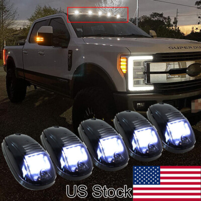 For Ford F150 F250 Super Duty Smoked Cab Marker Rooftop Running Light White 5Pcs