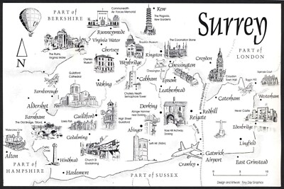 Moderne bildhafte KARTE Postkarte von SURREY. Ref: Crossroads PC, # 150. Kostenloser Versand UK