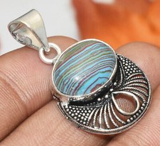 Rainbow Calsilica Gemstone Pendant 925 Silver Plated U311-D234