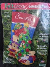 Dimensions Feltworks Christmas Stocking Kit 8107 Felt Applique Tree Teddy Bears