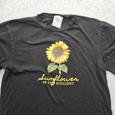 Dirtee Laundry Women's Small Black Sunflower Be The Sunlight Graphic Tops