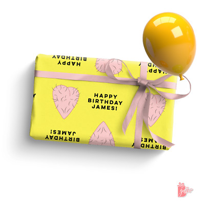 Hairy Balls Shaped Heart Custom Name on Gift Wrapping Paper, personalized gifts