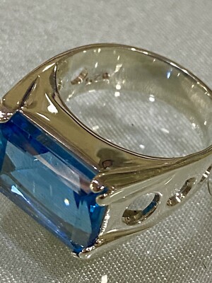 R3)  Ring,  Silber  m.  Blue Topas  18, ct .   925ér    Handarbeit, 67 / 21,5