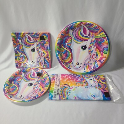RARE Lisa Frank Rainbow Majesty Unicorn Party Set Tablecloth Napkins & Plates 