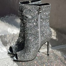 Women Ankle Boots Bling Glitter Stiletto High Heels Booties Party Wedding Shoes