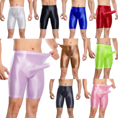 Men Long Bulge Pouch Underwear Oil Glossy Sexy Elephant Nose Trunks Boxer Shorts