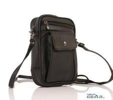 Mens Womens Small Leather Manbag Phone Pouch Crossbody Shoulder Man Bag Black