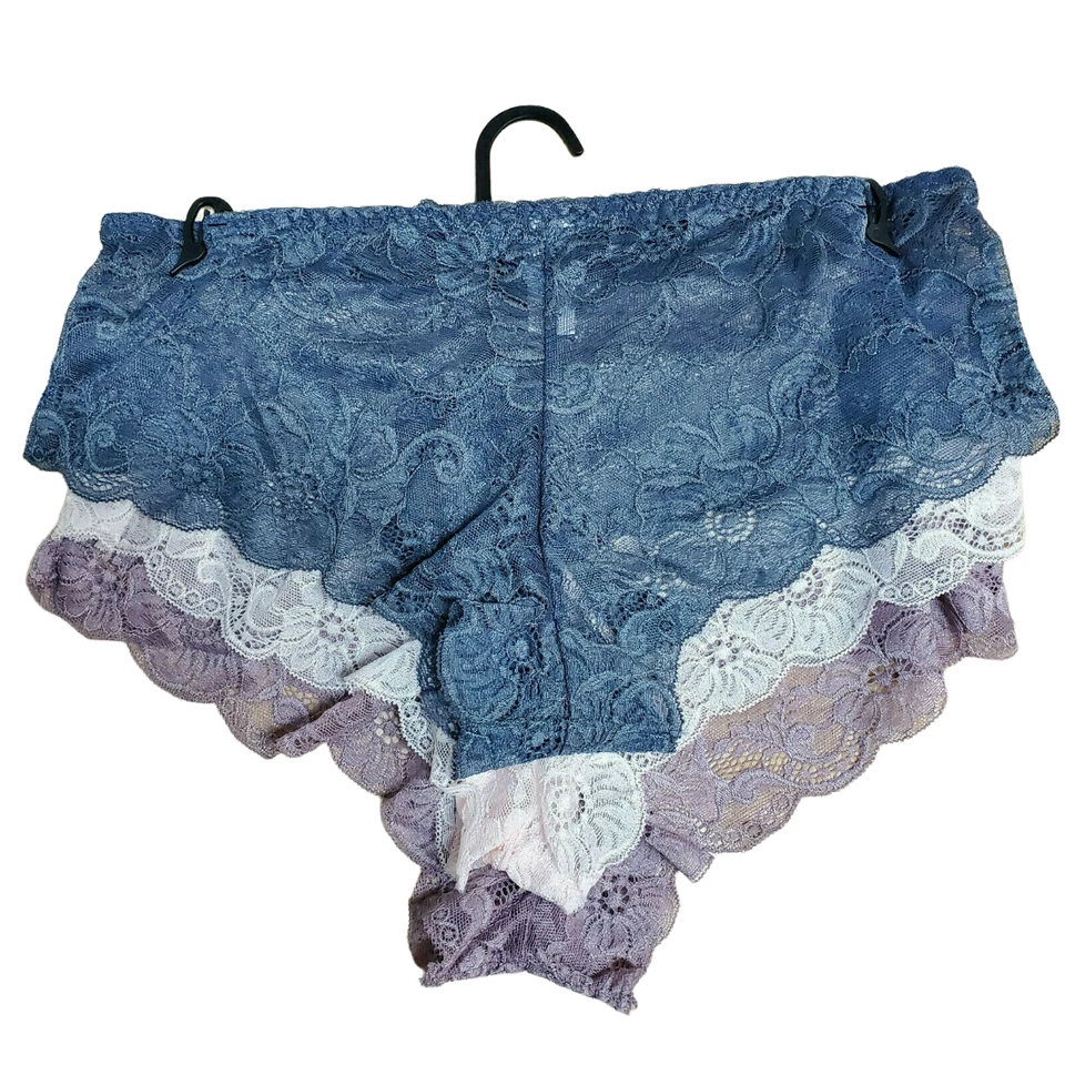 Paquete de 3 bragas de nailon Delta Burke semi transparentes de encaje floral con tangas ~ 1X Foto 2 de 3