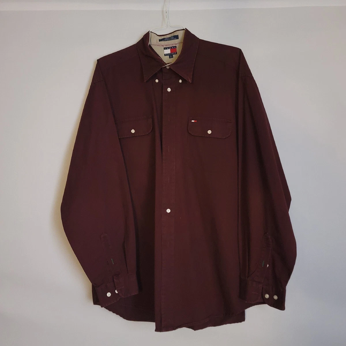 Tommy Hilfiger Dress Shirt Mens Burgundy Size XL Long Sleeve Button Down