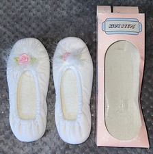 Vtg Messer Kids Steps Girls Ballet Slippers Sz M 13-1 White Stretch Feather NIB