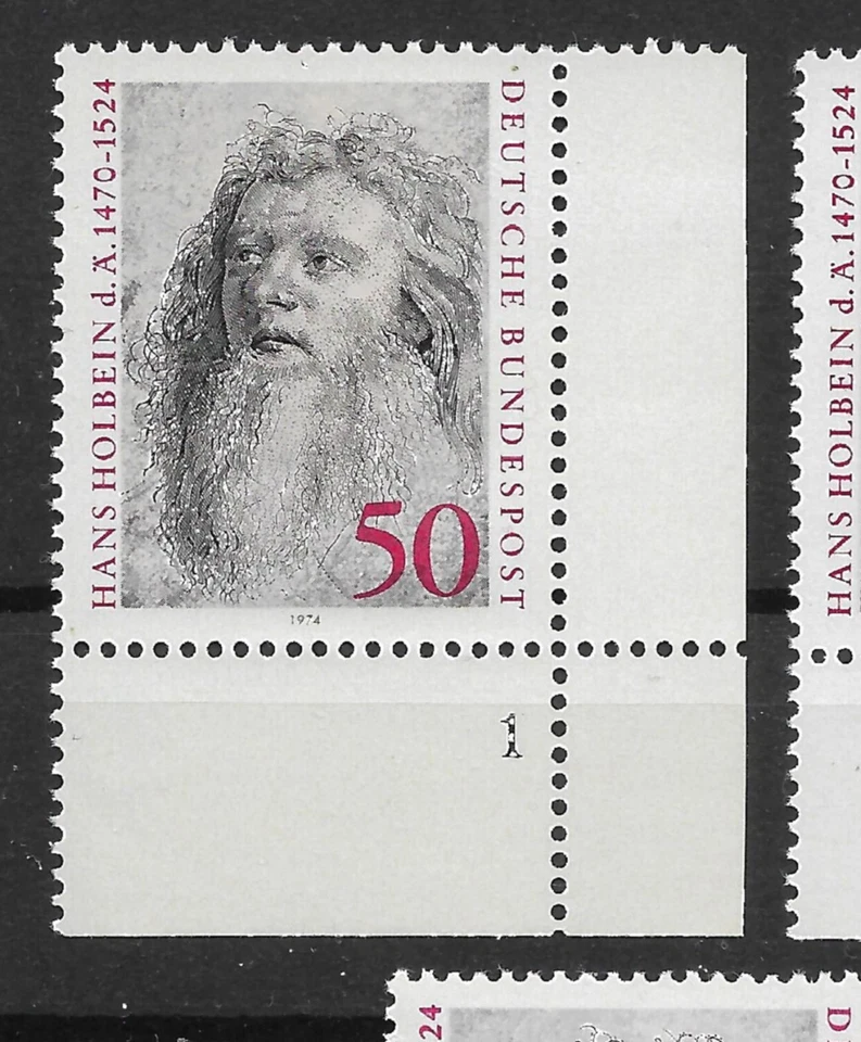 Bund 1974 ** 3x Mi 813 Holbein vom Eckrand Ecke Formnummer 1-3 Fn1-3 02030C - Bild 2 von 4
