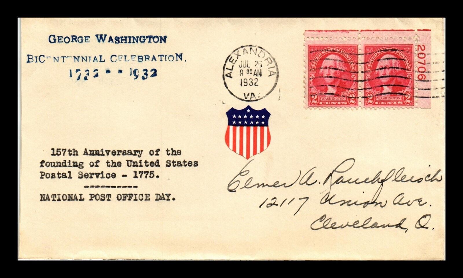 DR JIM STAMPS US GEORGE WASHINGTON BICENTENNIAL NATIONAL POST OFFICE DAY COVER