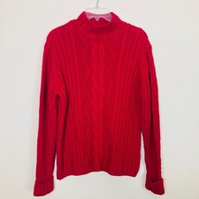 Talbots Sweater Women’s 1XL Red Cable Knit Cotton Vintage as is