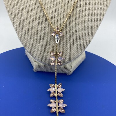 Express Goldtone Lariat Style Y Necklace Pink Rhinestone Sparkle