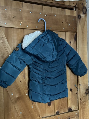 Kids Size 4 DKNY Warm Jacket Winter Coat Teal Color Faux Fur - Picture 3 of 8