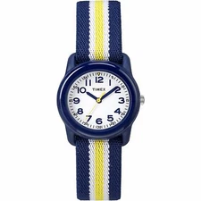 Timex TW7C05800, Time Machines, Kid's Blue Nylon Striped Elastic Watch, NEW